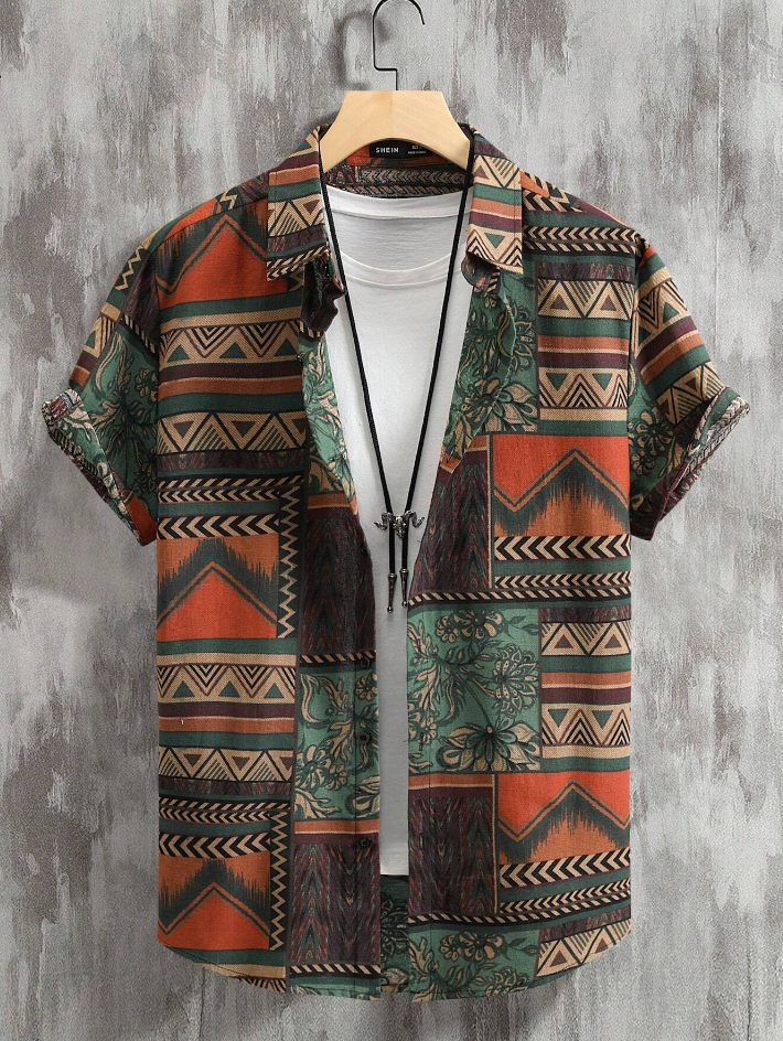 1 - Manfinity RSRT Homens Impressão Geográfica Camisa Sem Camiseta