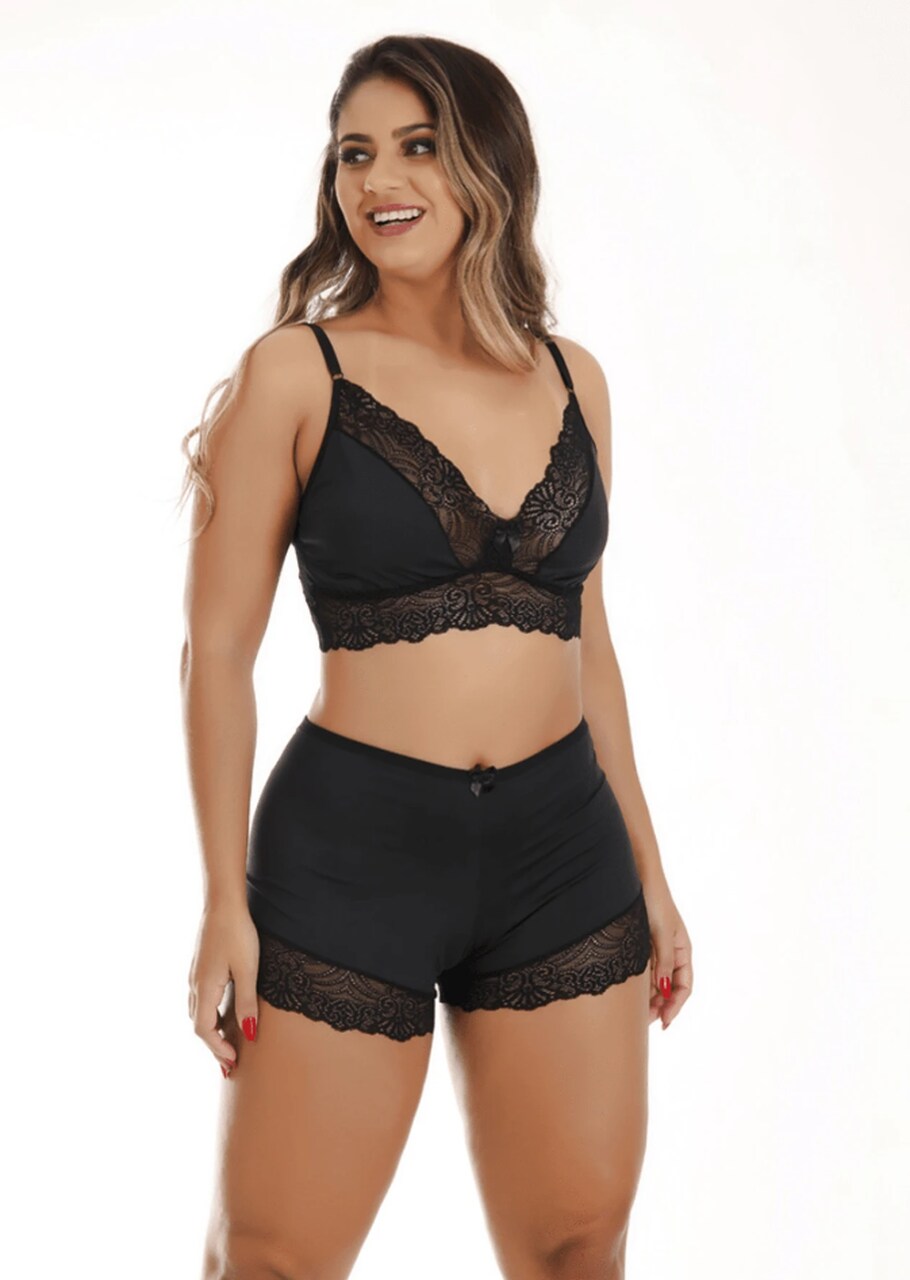 Baby Doll de Renda Short Doll Feminino SHEIN