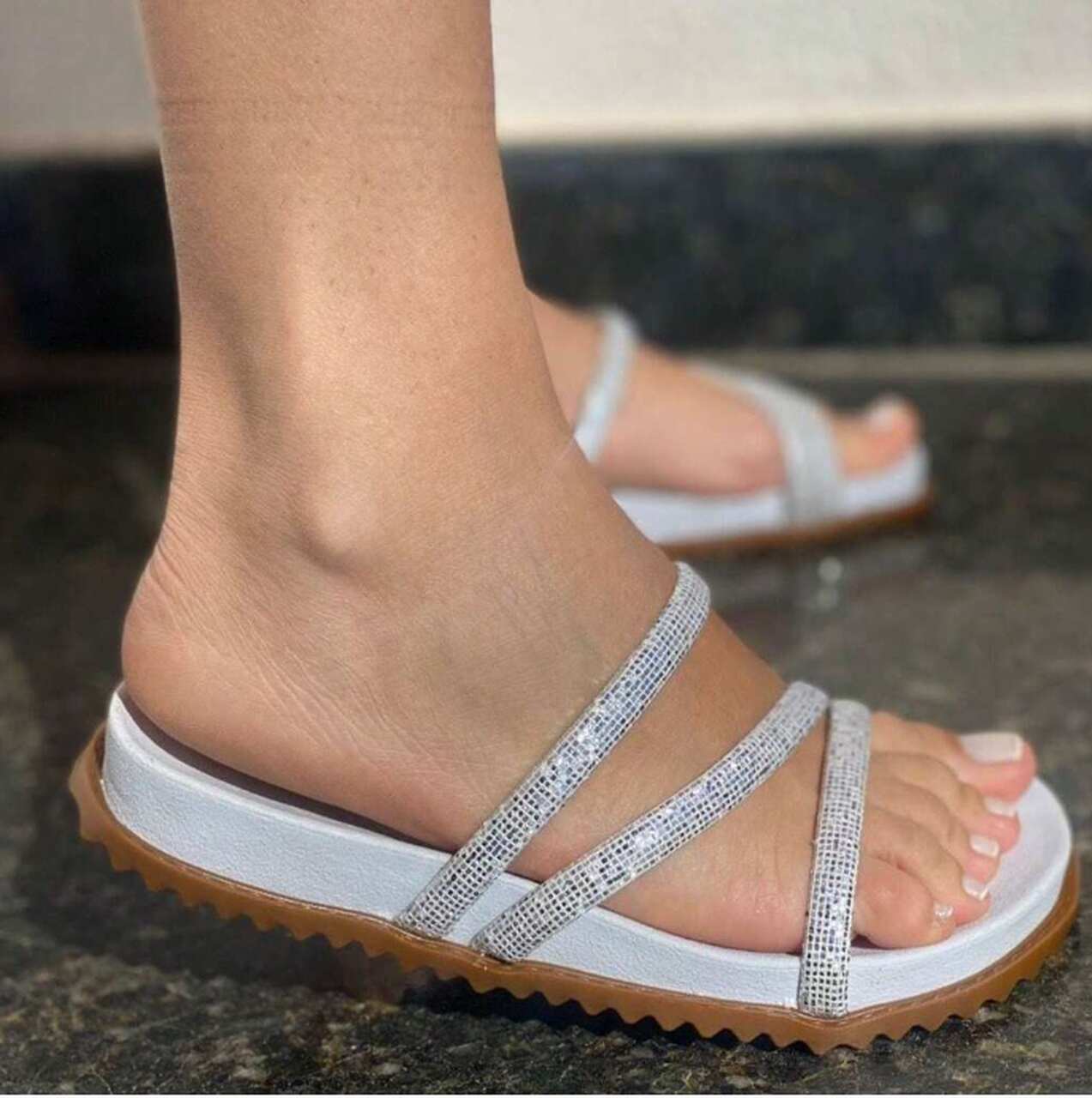 1 - Papete Birken Feminina de Manta Strass Sandalia Rasteirinha Glitter