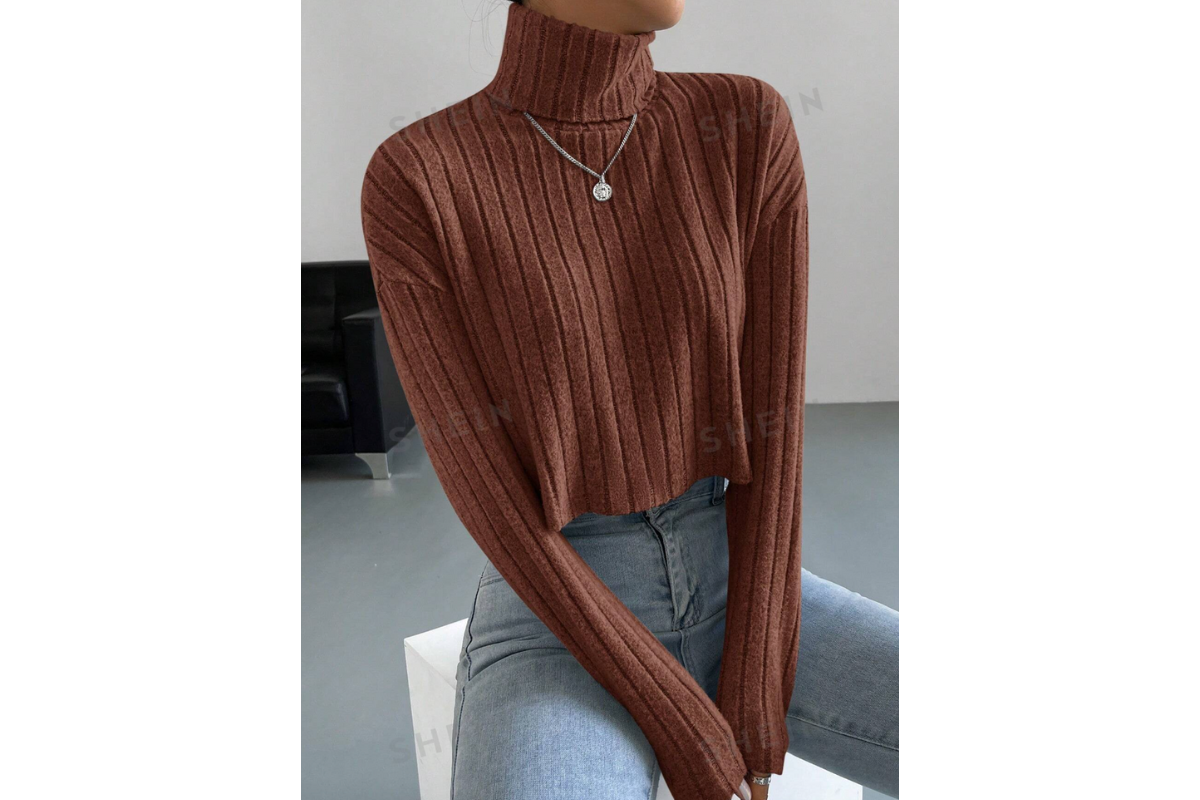 SHEIN Essnce Camiseta De Manga Longa Com Gola Rolê