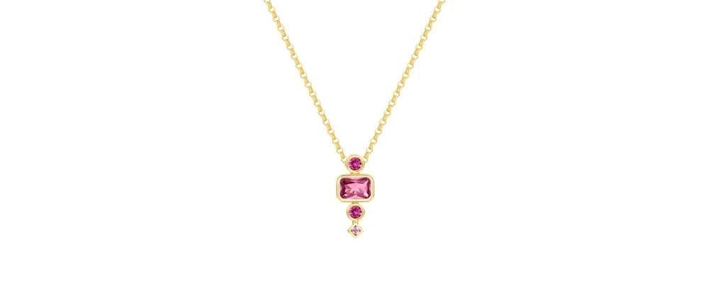Colar Life Cora Prata Banho Ouro Amarelo Cristal Rosa