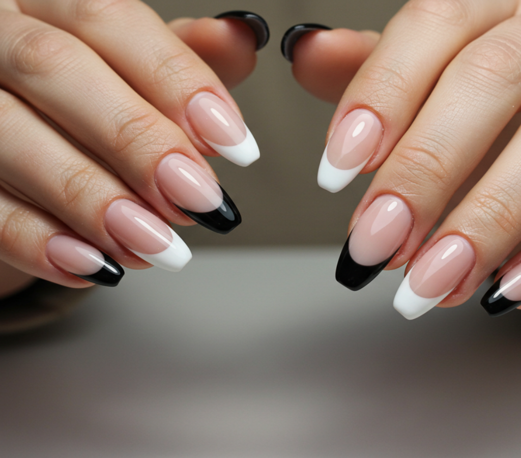 Unhas francesinhas em preto e branco