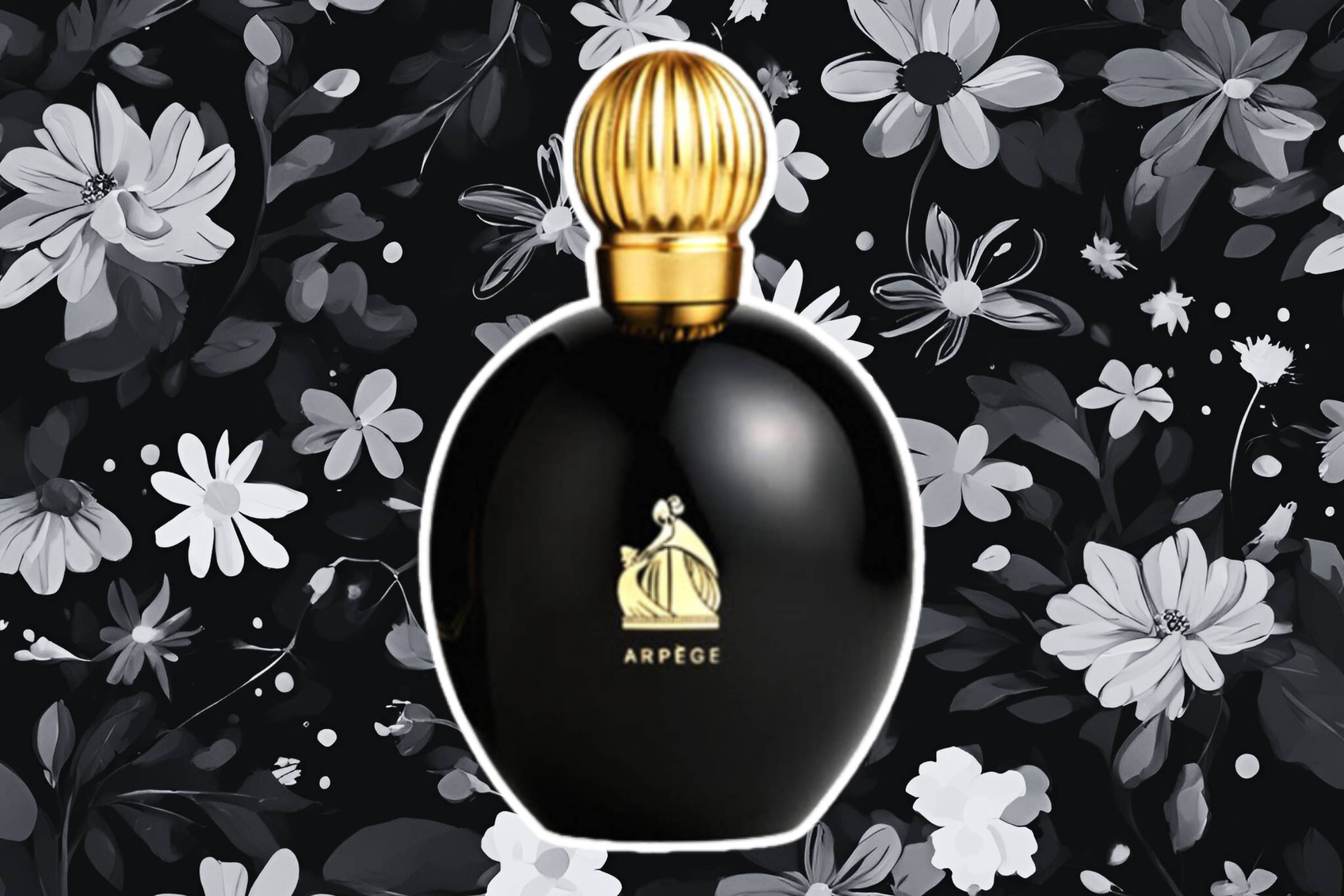 perfume Arpège de Lanvin em um fundo noturno com flores
