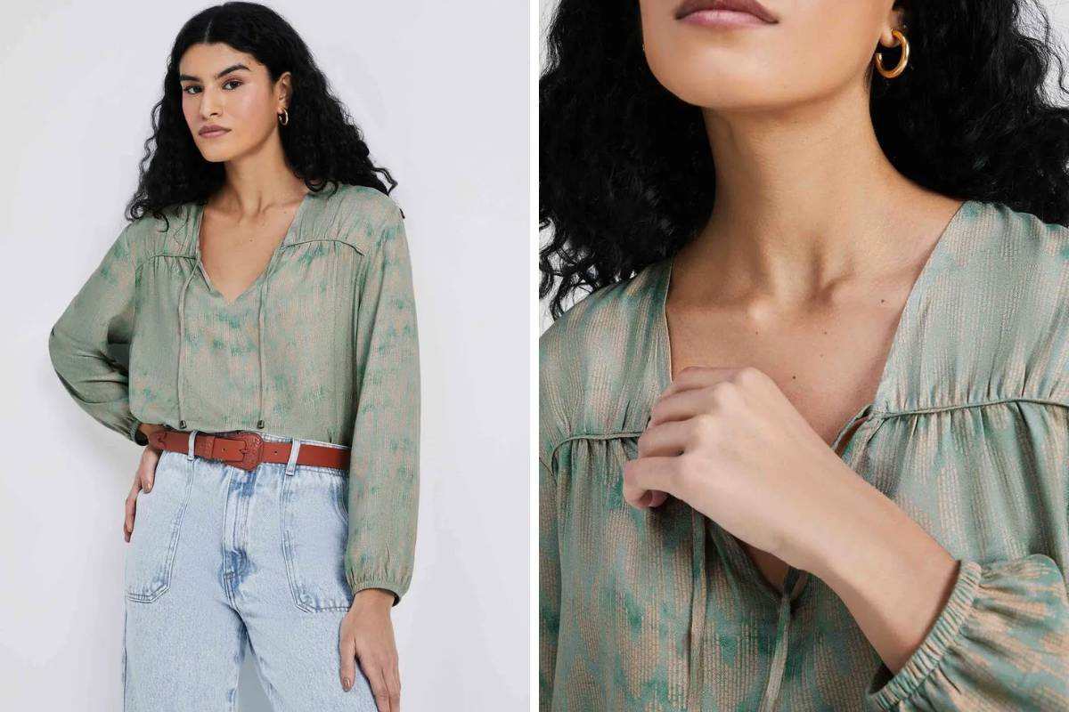 Blusa Bata Feminina Manga Longa Estampada - Verde