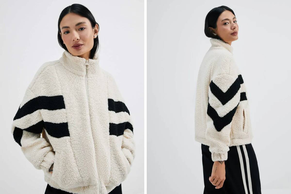 Jaqueta Feminina Gola Alta Peluciada - Off White