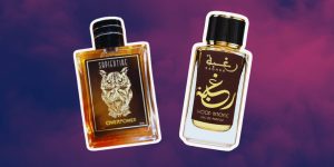 Montagem com dois frascos de perfumes