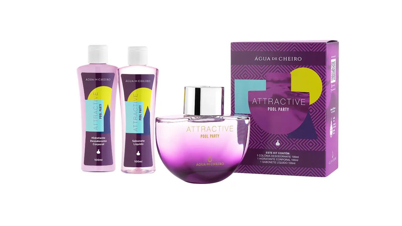 Kit Attracttive Pool Party Feminino (Deo Colônia + Hidratante Corporal + Sabonete Líquido) - Água de Cheiro